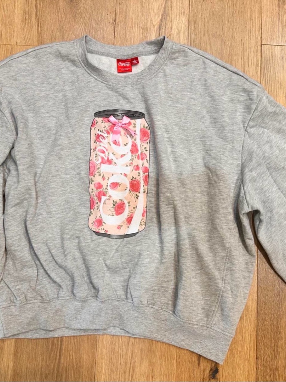 Coca-Cola Girls' Light Gray Sweatshirt with Pink Floral Can Print